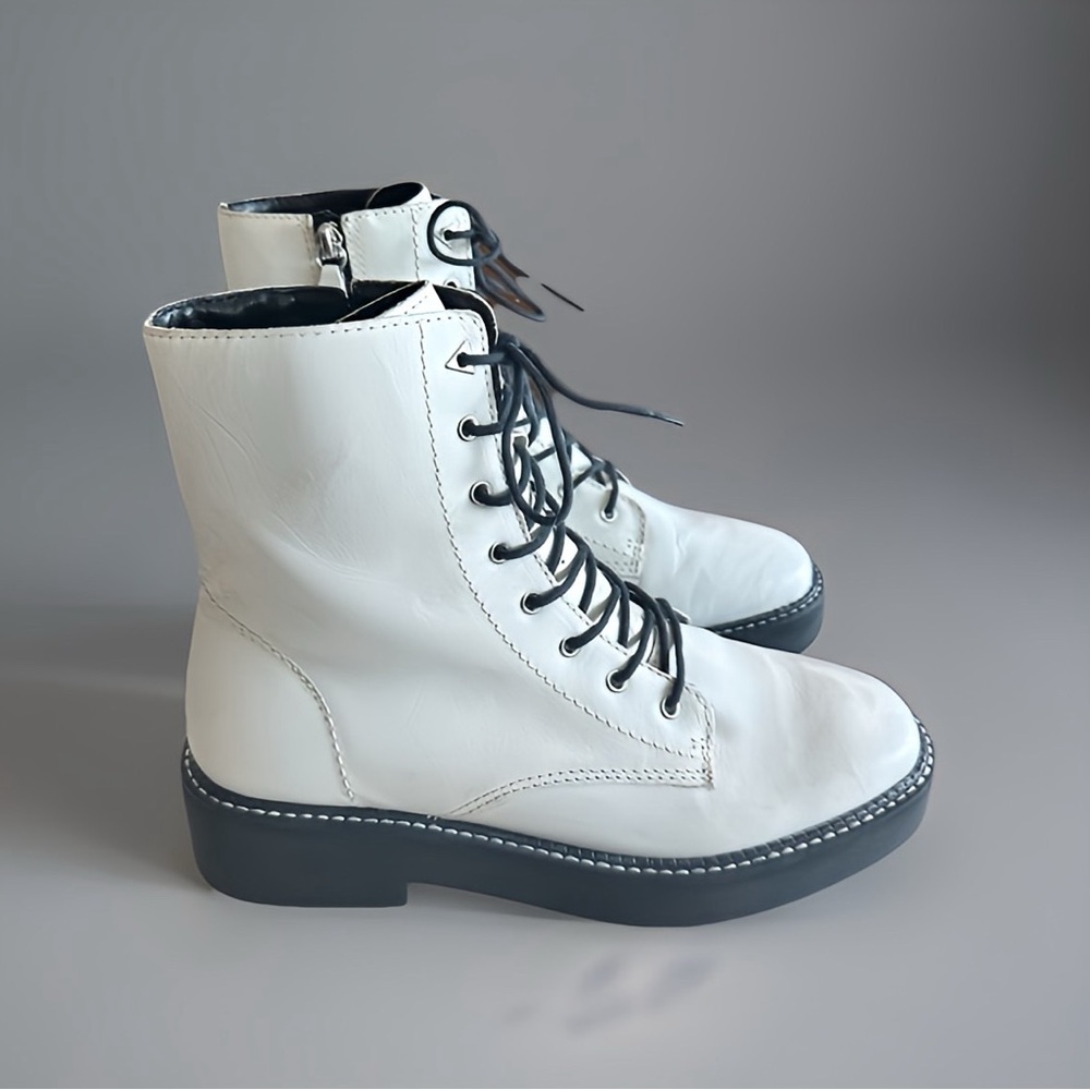 SCHUTZ White Combat Boots with Black Soles